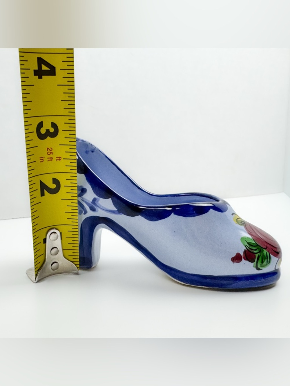 Vintage Portugal Miniature Porcelain Shoe - Blue High Heel with Floral Design - Picture 8 of 10